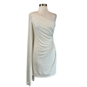Vince Camuto Women's Cocktail Dress Size 10 Silver Metallic One Shoulder Sheath